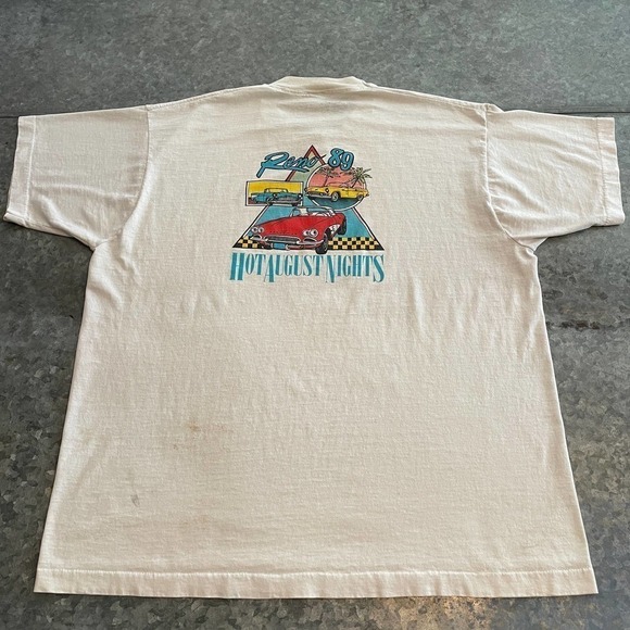 Vintage 80s Hot August Nights Reno Tee Shirt Mens XL 1989 White Single Stitch - Picture 1 of 14